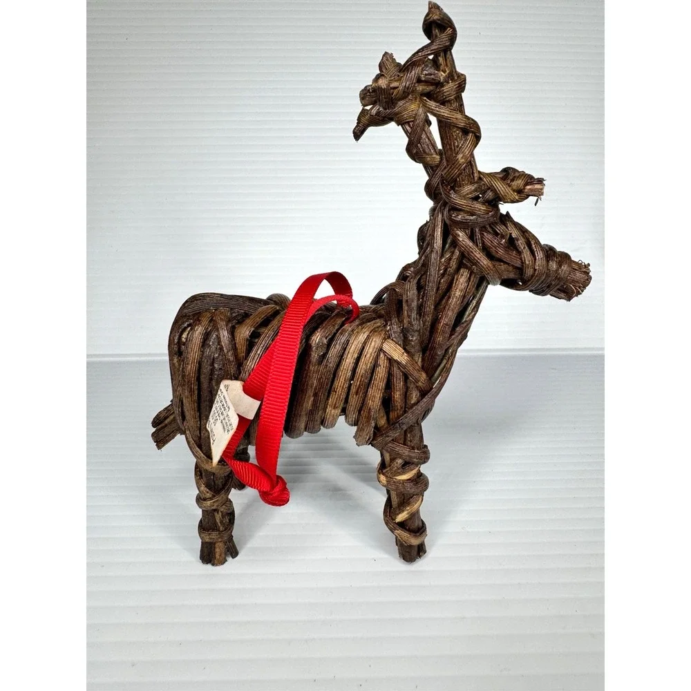 Pottery Barn NWT Woven Wood Reindeer Christmas Ornament Brown Hanging 7